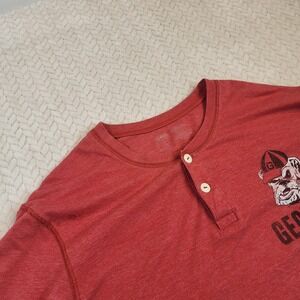 Georgia Bulldogs Long Sleeve Henley Shirt Men's Red Dog Graphic‎ Tee Top